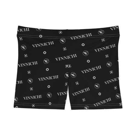 Vinnichi Monogram Women's Logo Shorts — Black All-Over Print Athletic Shorts