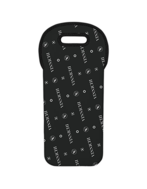 Load image into Gallery viewer, Monogram Pattern Wine Tote Bag | Black Logo Repeat Wine Carrier
