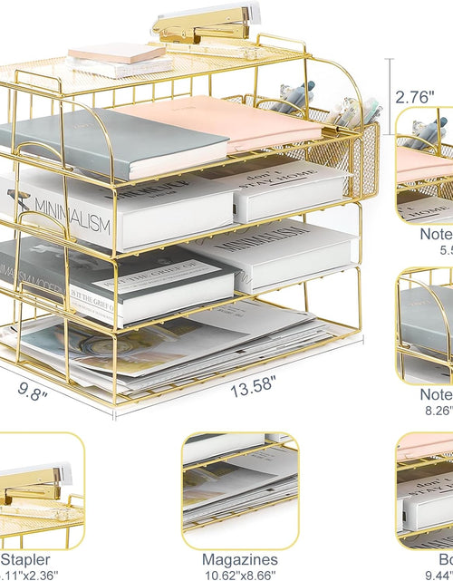 Load image into Gallery viewer, TNELTUEB 6 Tier Stackable Letter Tray, Rose Gold File Organizer Desk Organizers and Accessories for Women with 1 Upper Display Shelf for School
