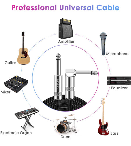 Guitar Cable 10FT Instrument Cable -  Guitar Cord Electric Guitar Cable Guitar AMP Cord for Bass Guitar Keyboard 1/4 Inch Cable Right Angle Black