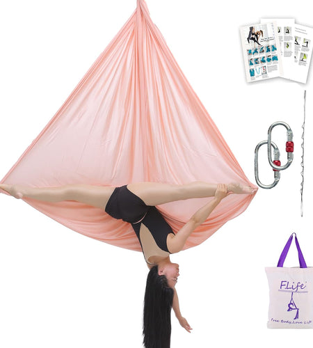 Aerial Yoga Hammock 5.5 Yards Premium Aerial Silk Fabric Yoga Swing for Antigravity Yoga Inversion Include Daisy Chain,Carabiner and Pose Guide