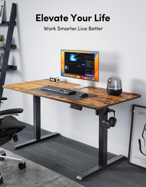 Load image into Gallery viewer, Height Adjustable Electric Standing Desk, 48 X 24 Inches Stand up Table, Sit Stand Home Office Desk with Splice Board, Black Frame/Rustic Brown Top

