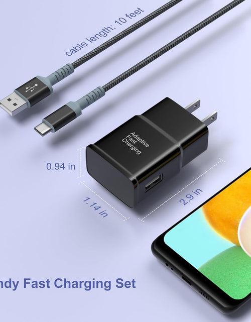 Load image into Gallery viewer, Adaptive Fast Charging Wall Charger with USB C Cable 10Ft,  USB Fast Charger Type C Charger Compatible for Galaxy S23 Ultra A13 A03S A53 A23 S22 S21 S20 S10 S9 Android Phone-2Pack,Black
