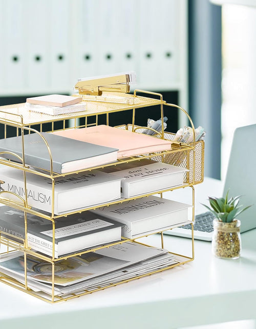 Load image into Gallery viewer, TNELTUEB 6 Tier Stackable Letter Tray, Rose Gold File Organizer Desk Organizers and Accessories for Women with 1 Upper Display Shelf for School
