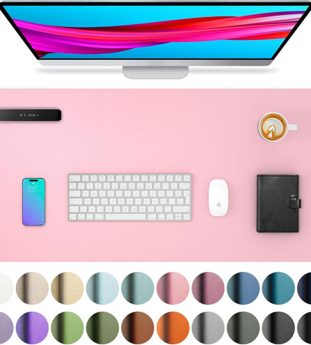 Leather Desk Pad Protector,Mouse Pad,Office Desk Mat, Non-Slip PU Leather Desk Blotter,Laptop Desk Pad,Waterproof Desk Writing Pad for Office and Home (31.5" X 15.7", Fairy Pink)