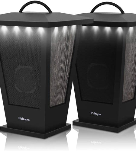 Bluetooth Speakers Waterproof, 2 Packs True Wireless Stereo Sound 20W Speakers Dual Pairing Lantern Indoor Outdoor Speakers with 20 Piece LED Lights, Rich Bass, Pinao Black
