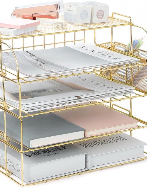 Load image into Gallery viewer, TNELTUEB 6 Tier Stackable Letter Tray, Rose Gold File Organizer Desk Organizers and Accessories for Women with 1 Upper Display Shelf for School
