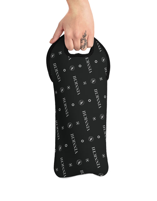Load image into Gallery viewer, Monogram Pattern Wine Tote Bag | Black Logo Repeat Wine Carrier

