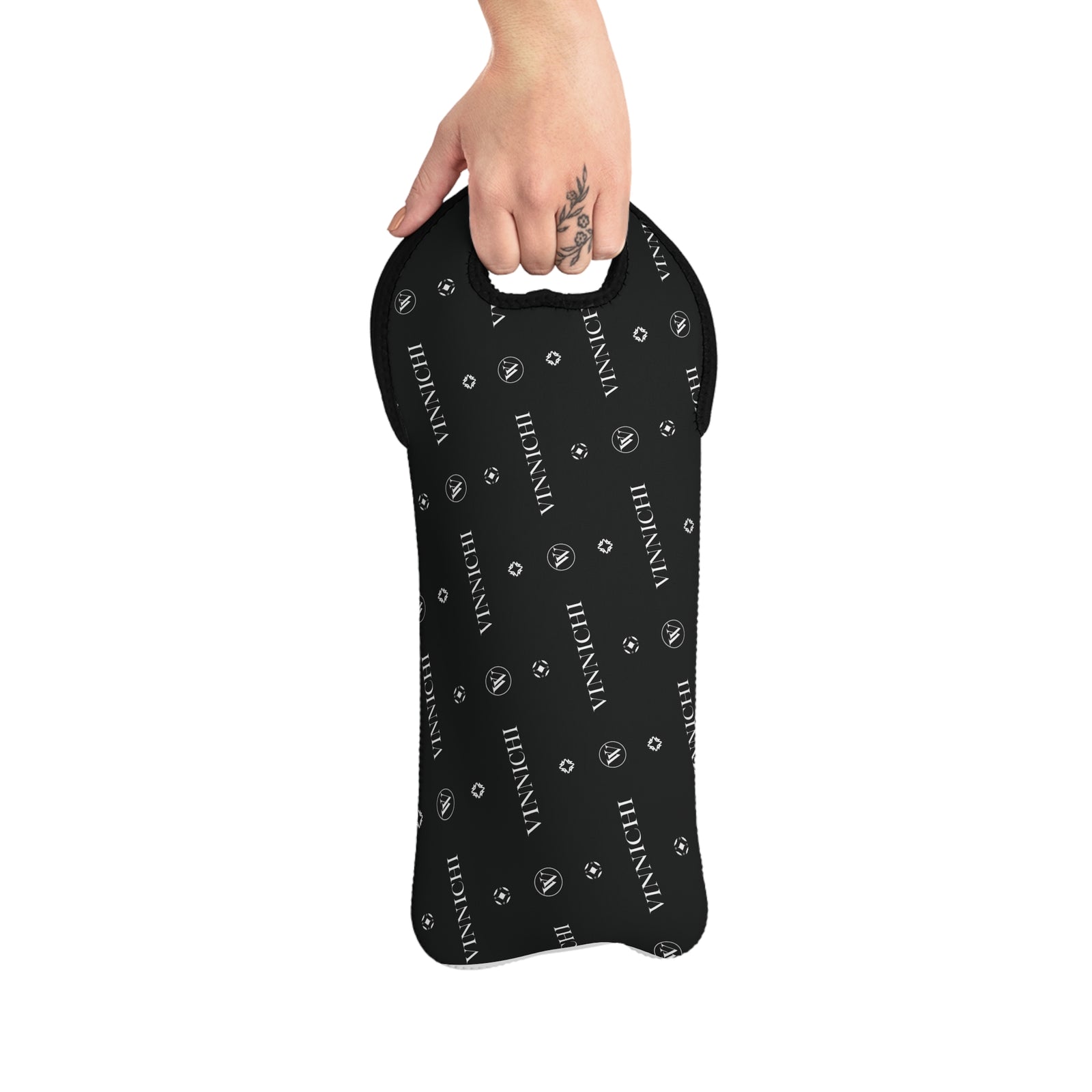 Monogram Pattern Wine Tote Bag | Black Logo Repeat Wine Carrier