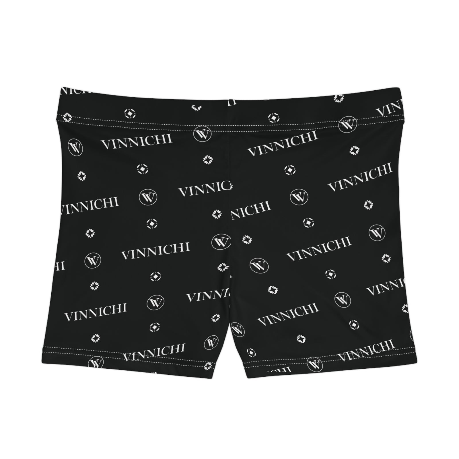Vinnichi Monogram Women's Logo Shorts — Black All-Over Print Athletic Shorts
