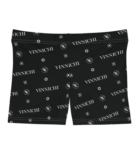 Vinnichi Monogram Women's Logo Shorts — Black All-Over Print Athletic Shorts