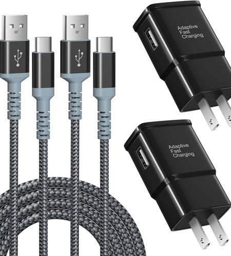 Adaptive Fast Charging Wall Charger with USB C Cable 10Ft,  USB Fast Charger Type C Charger Compatible for Galaxy S23 Ultra A13 A03S A53 A23 S22 S21 S20 S10 S9 Android Phone-2Pack,Black
