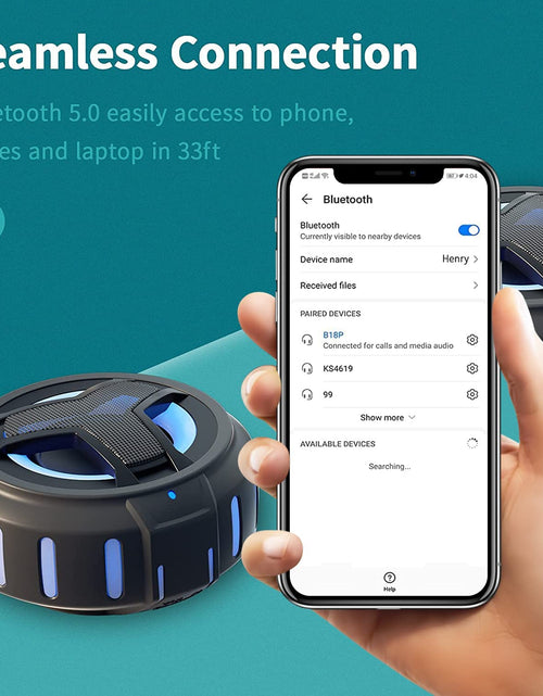 Load image into Gallery viewer, Bluetooth Shower Speaker, Waterproof Portable Bluetooth Speakers, IP67 Waterproof Wireless Speaker with LED Light, Floating, 2000Mah, True Wireless Stereo for Kayak, Beach,Gifts for Men -Black
