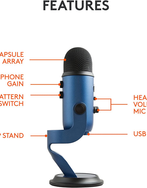 Load image into Gallery viewer, Yeti USB Mic for Recording and Streaming on PC and Mac,  VO!CE Effects, 4 Pickup Patterns, Headphone Output and Volume Control, Adjustable Stand, Plug and Play – Midnight
