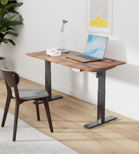 Height Adjustable Electric Standing Desk, 48 X 24 Inches Stand up Table, Sit Stand Home Office Desk with Splice Board, Black Frame/Rustic Brown Top
