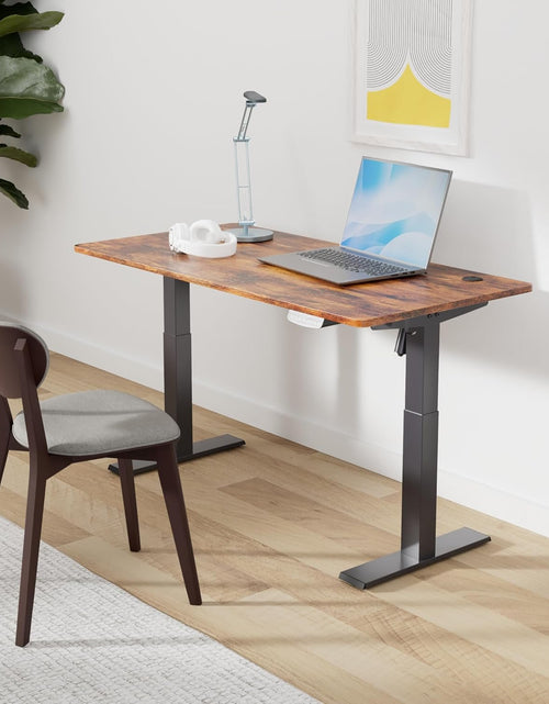 Load image into Gallery viewer, Height Adjustable Electric Standing Desk, 48 X 24 Inches Stand up Table, Sit Stand Home Office Desk with Splice Board, Black Frame/Rustic Brown Top
