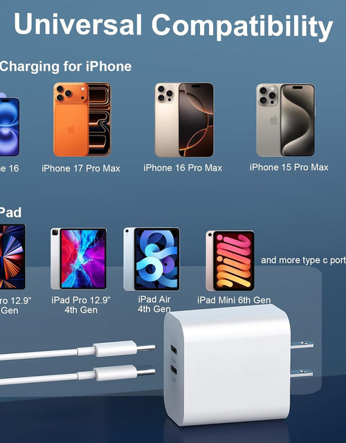 Load image into Gallery viewer, Iphone 15 Charger Fast Charging[Mfi Certified], 20W Dual Port USB C Fast Charger Block with 10FT Long USB C to C Charging Cable Cord for Iphone 15 Pro Max/15 Pro/15/15 Plus,Ipad Pro 12.9"/11",Ipad Air
