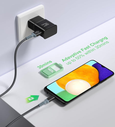 Adaptive Fast Charging Wall Charger with USB C Cable 10Ft,  USB Fast Charger Type C Charger Compatible for Galaxy S23 Ultra A13 A03S A53 A23 S22 S21 S20 S10 S9 Android Phone-2Pack,Black