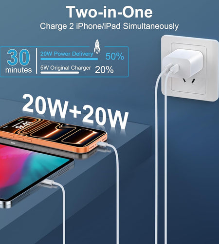 Iphone 15 Charger Fast Charging[Mfi Certified], 20W Dual Port USB C Fast Charger Block with 10FT Long USB C to C Charging Cable Cord for Iphone 15 Pro Max/15 Pro/15/15 Plus,Ipad Pro 12.9"/11",Ipad Air